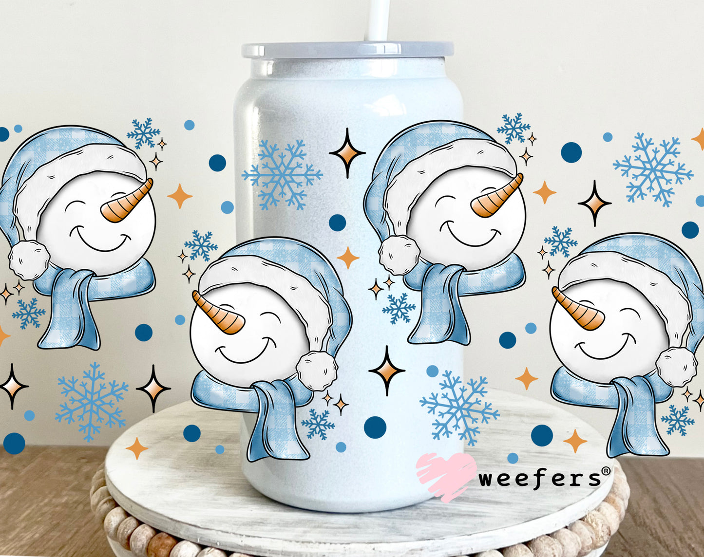 Happy Snowmen UV DTF Cup Wrap 16oz Glass Can Generic Weefers