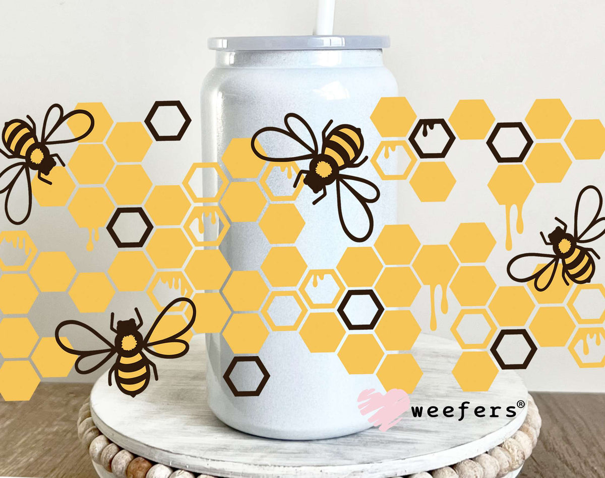 Honeycomb Bees UV DTF Cup Wrap 16oz Glass Can Generic Weefers