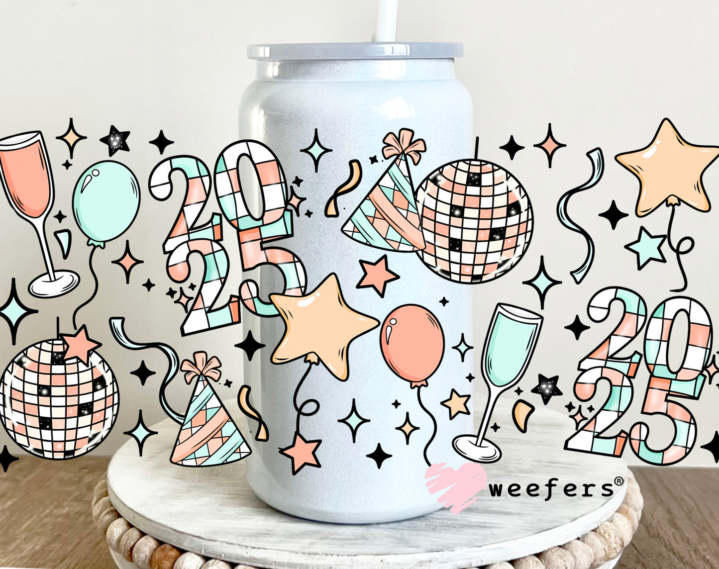 2025 New Year Retro Celebration UV DTF Cup Wrap 16oz Glass Can Generic Weefers