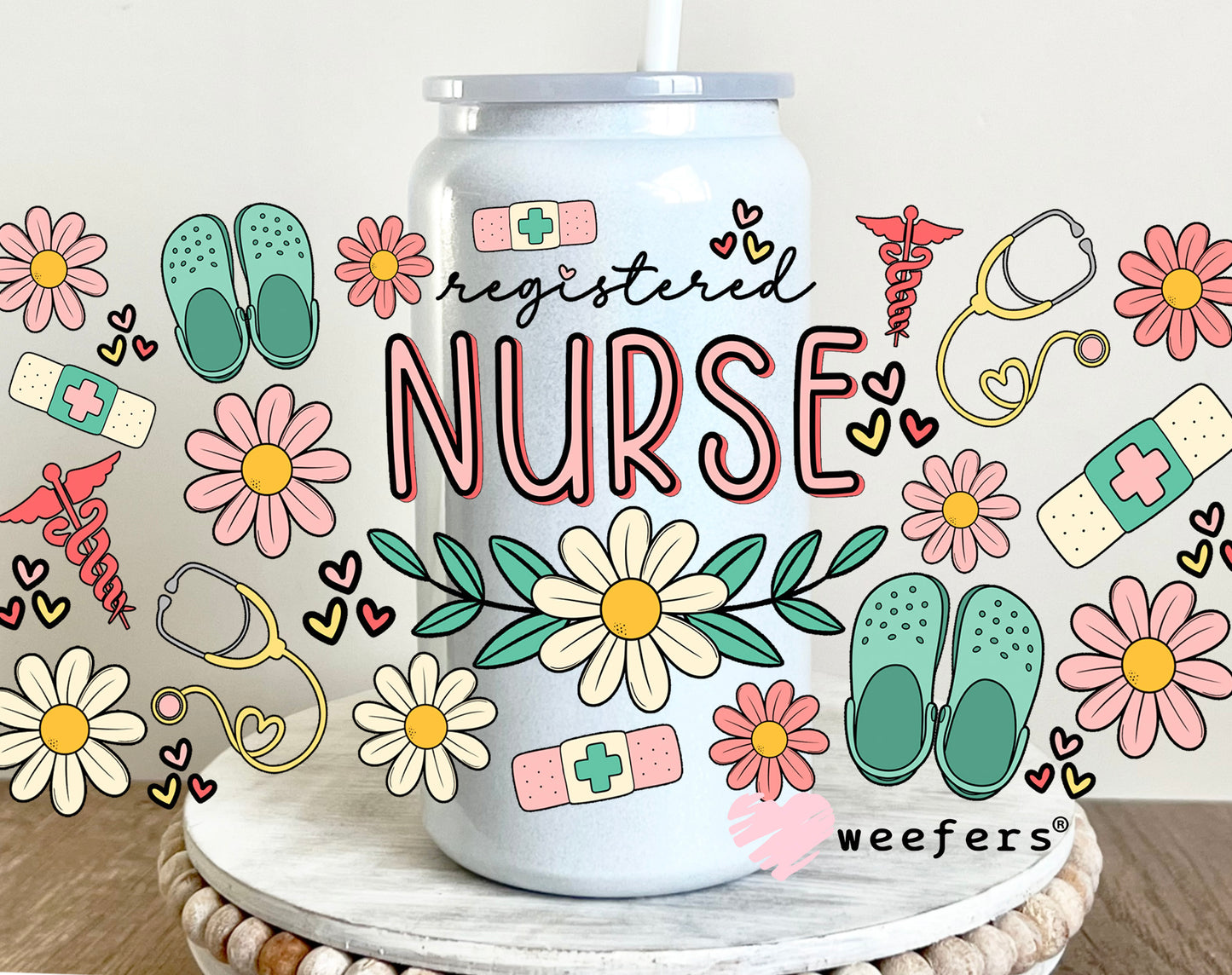 Registered Nurse UV DTF Cup Wrap 16oz Glass Can Generic Weefers