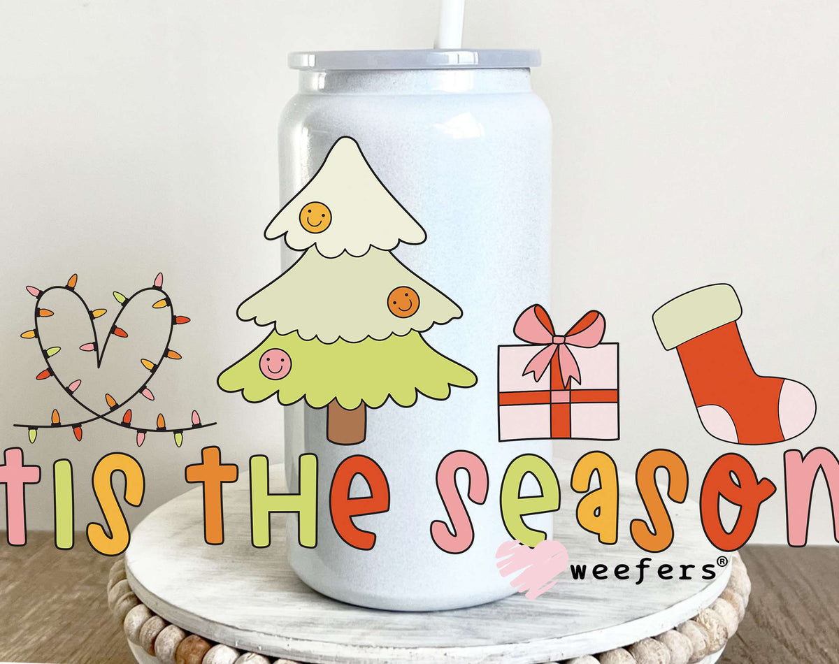 Tis the Season Christmas Things UV DTF Cup Wrap 16oz Glass Can Generic Weefers