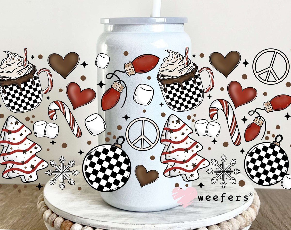 Checkered Hot Chocolate Marshmallows UV DTF Cup Wrap 16oz Glass Can Generic Weefers