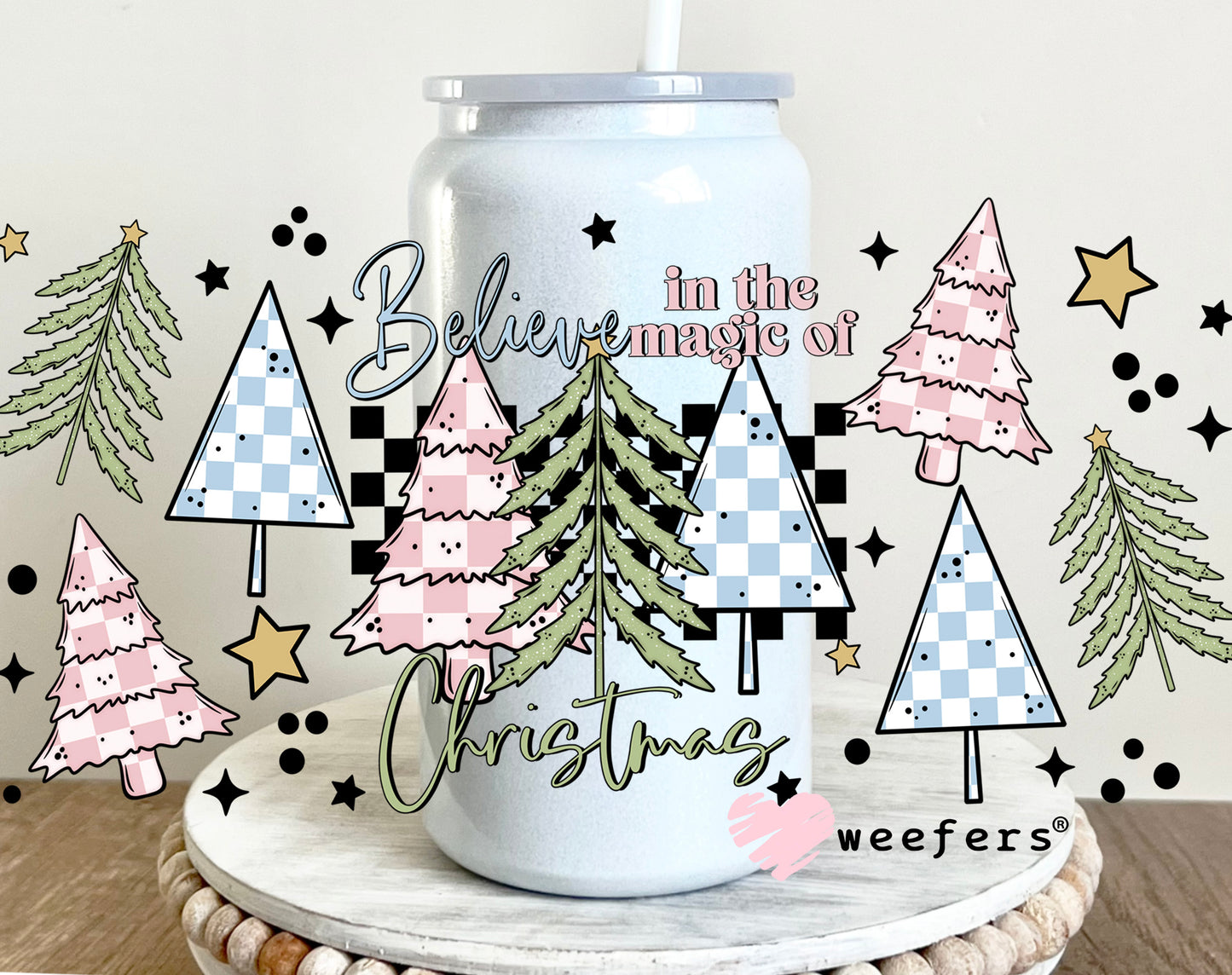 Believe in the Magic of Christmas UV DTF Cup Wrap 16oz Glass Can Generic Weefers
