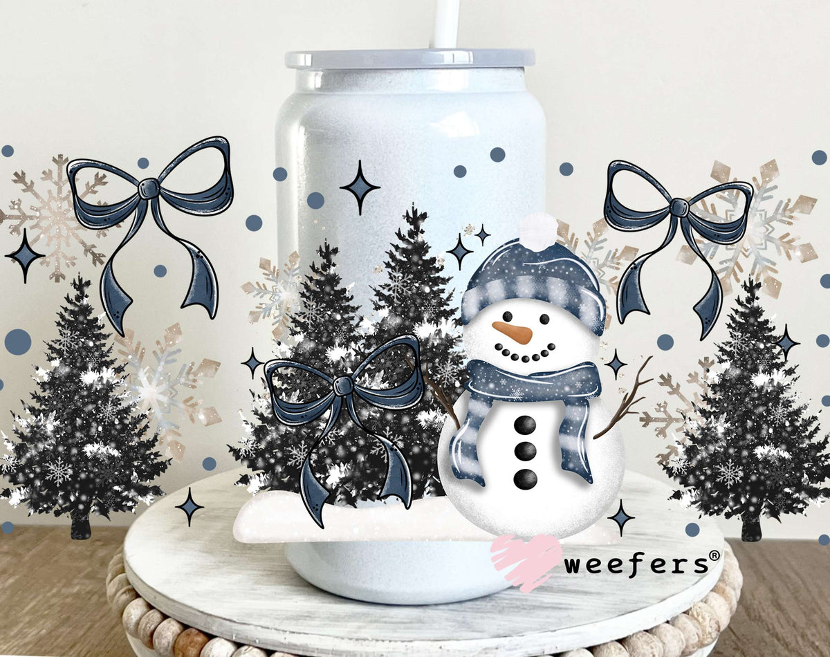 Blue Snowman Christmas Tress UV DTF Cup Wrap 16oz Glass Can Generic Weefers