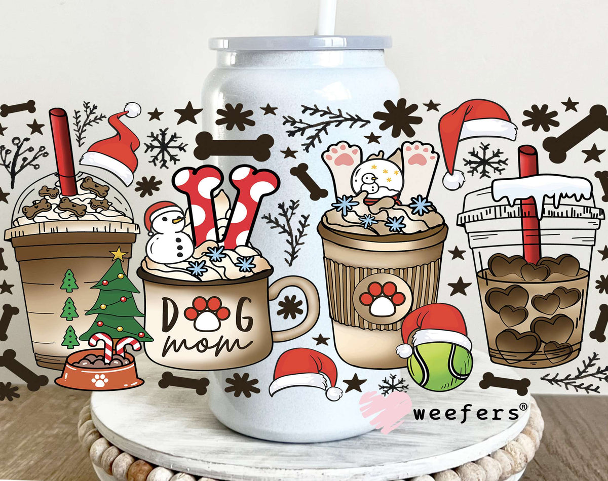 Christmas Dog Mom Coffee Latte UV DTF Cup Wrap 16oz Glass Can Generic Weefers