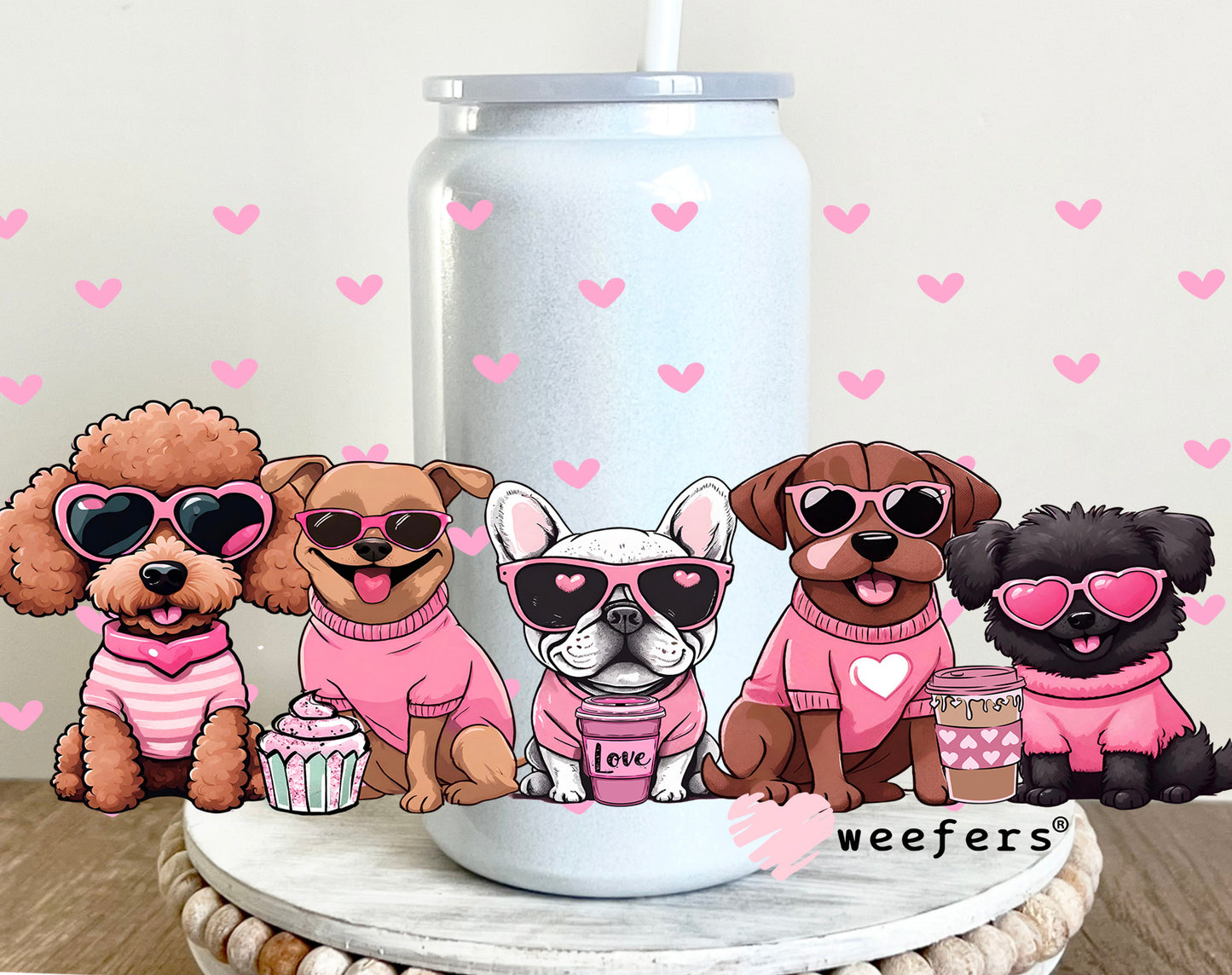 Pink Ladies Dog Friends UV DTF Cup Wrap 16oz Glass Can Generic Weefers