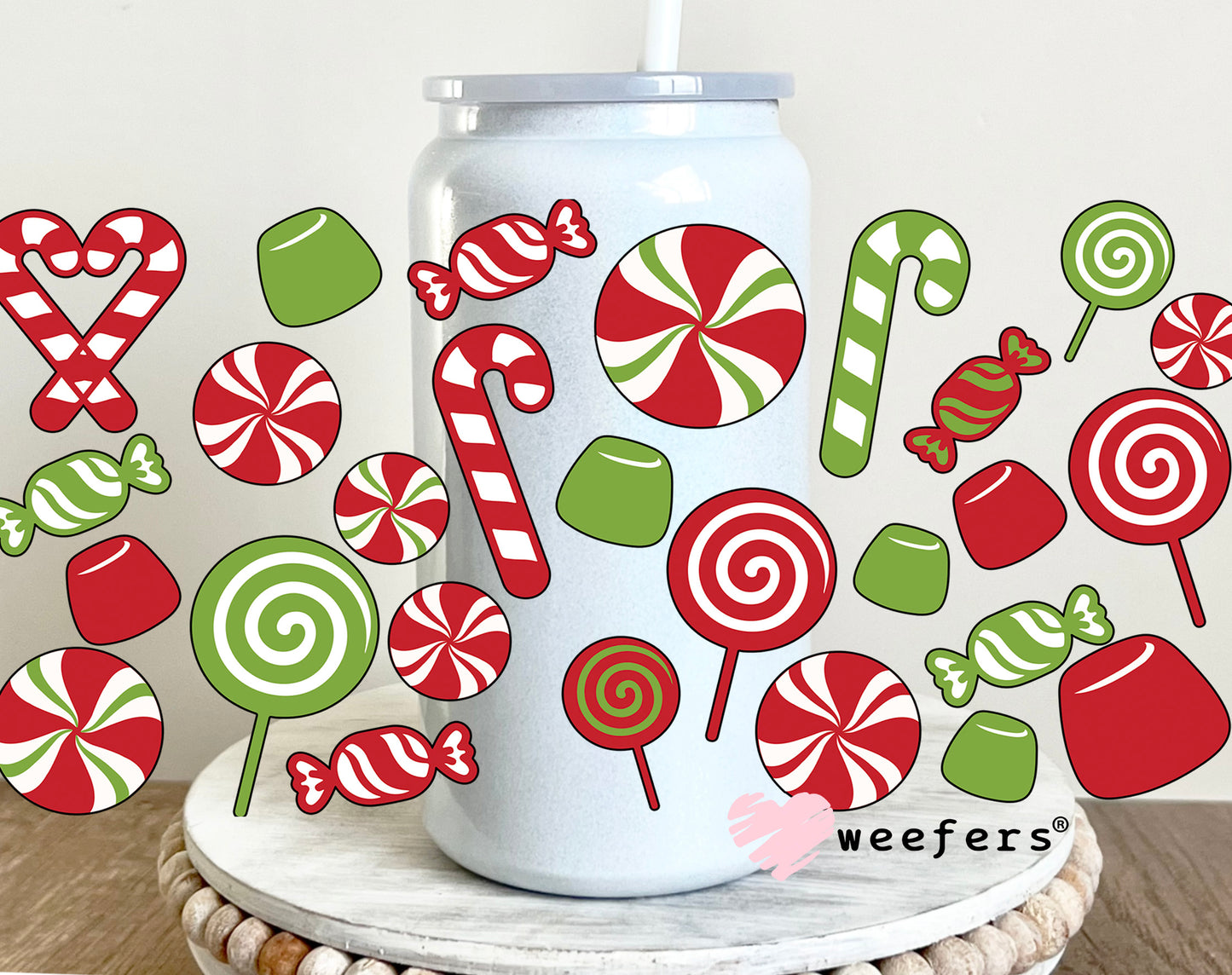 Christmas Candy UV DTF Cup Wrap 16oz Glass Can Generic Weefers