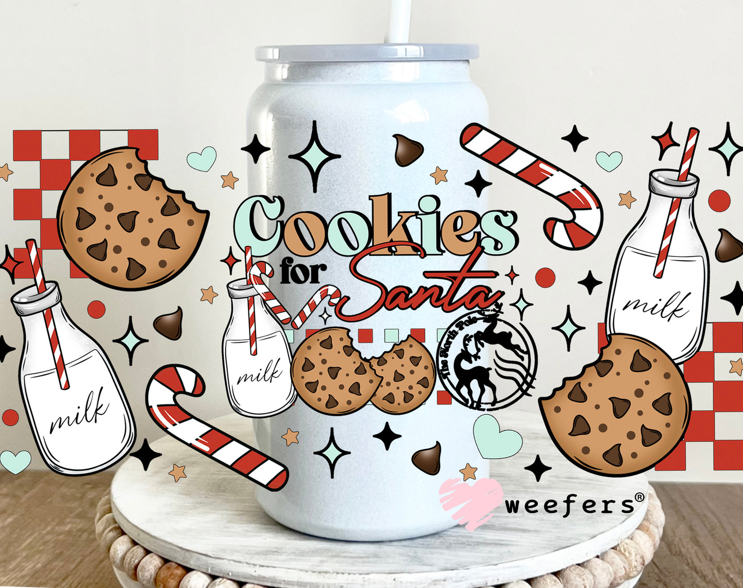 Cookies for Santa UV DTF Cup Wrap 16oz Glass Can Generic Weefers