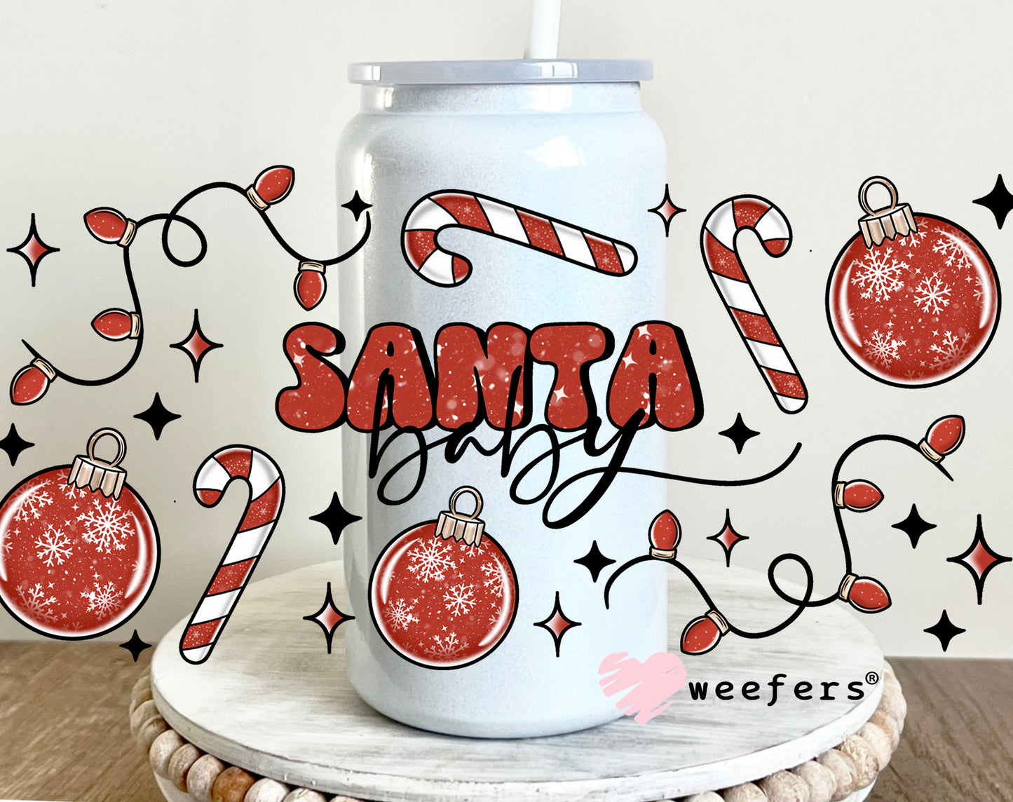 Santa Baby UV DTF Cup Wrap 16oz Glass Can Generic Weefers