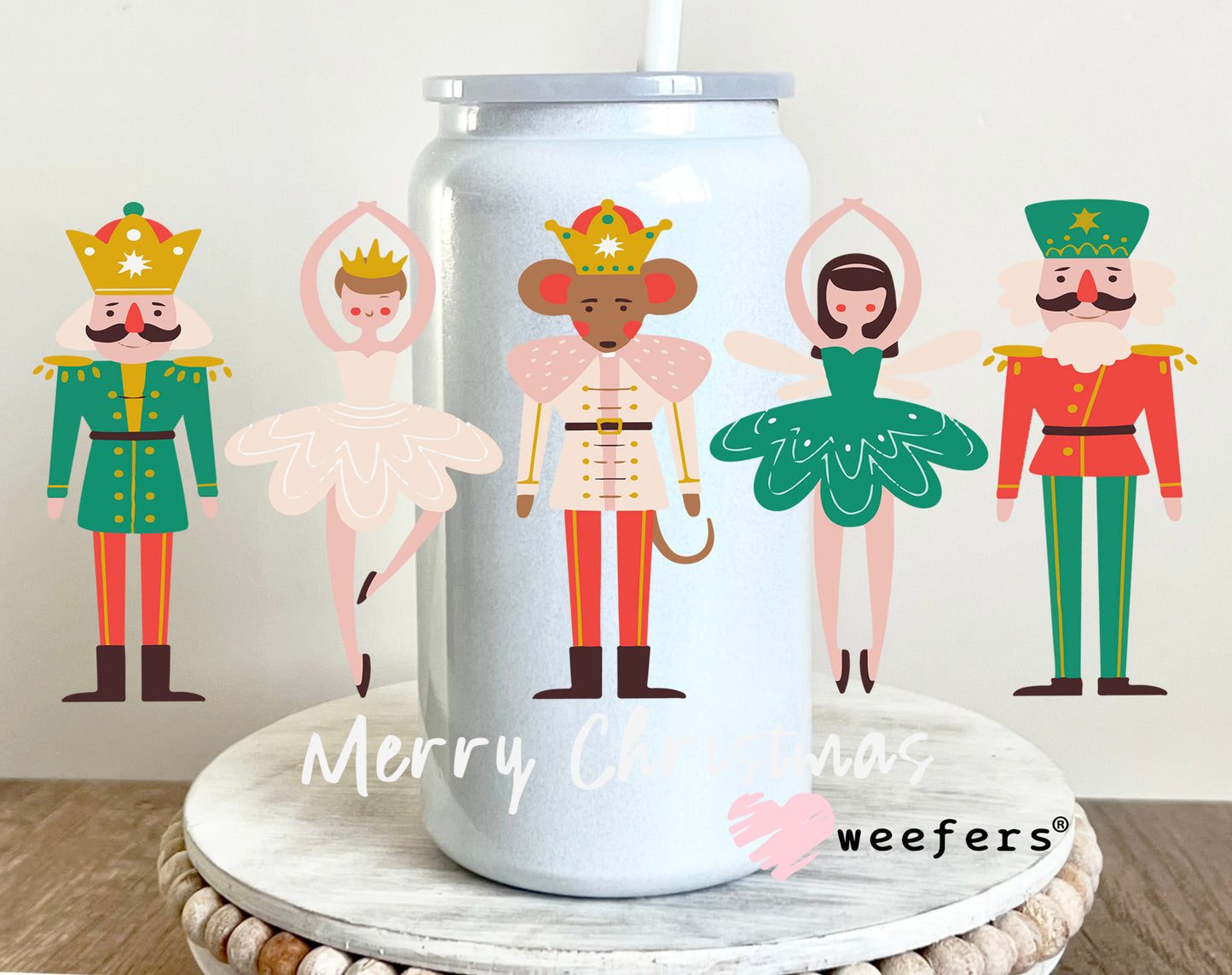 Merry Christmas Nutcrackers UV DTF Cup Wrap 16oz Glass Can Generic Weefers