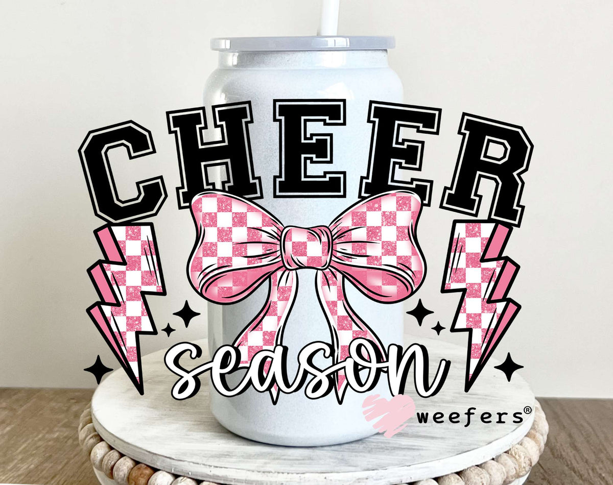 Cheer Season Pink Bow UV DTF Decal 16oz Glass Can Generic Weefers