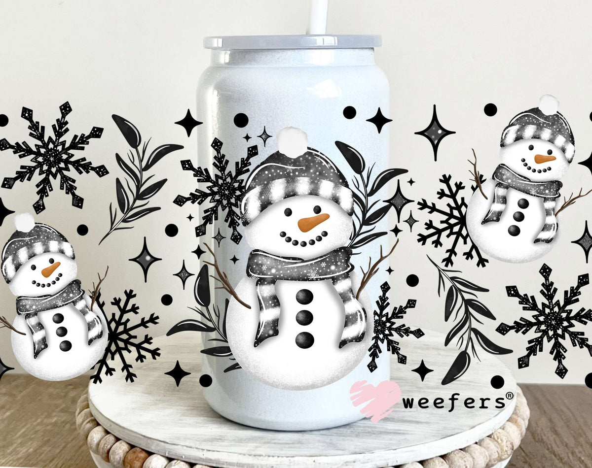 Grey Snowman UV DTF Cup Wrap 16oz Glass Can Generic Weefers