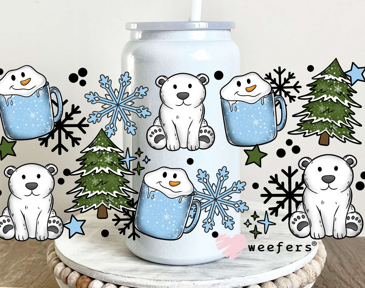 Polar Bear Hot Chocolate UV DTF Cup Wrap 16oz Glass Can Generic Weefers