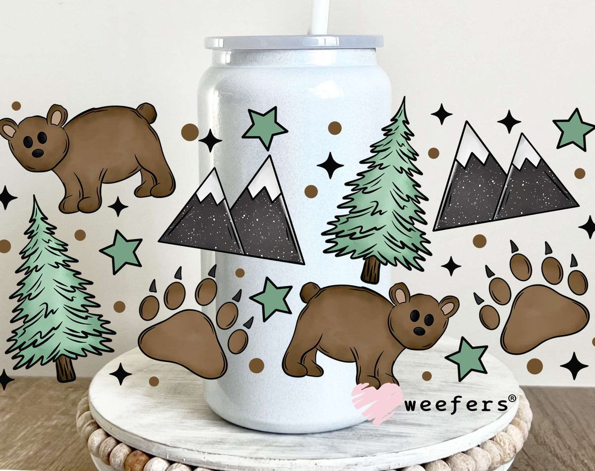 Bears, Mountains, Trees UV DTF Cup Wrap 16oz Glass Can Generic Weefers