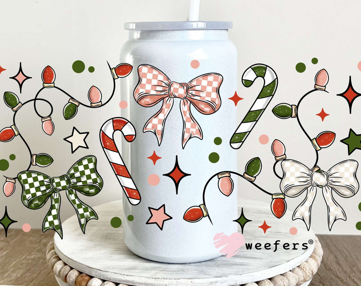 Christmas Bows and Candy Canes UV DTF Cup Wrap 16oz Glass Can Generic Weefers