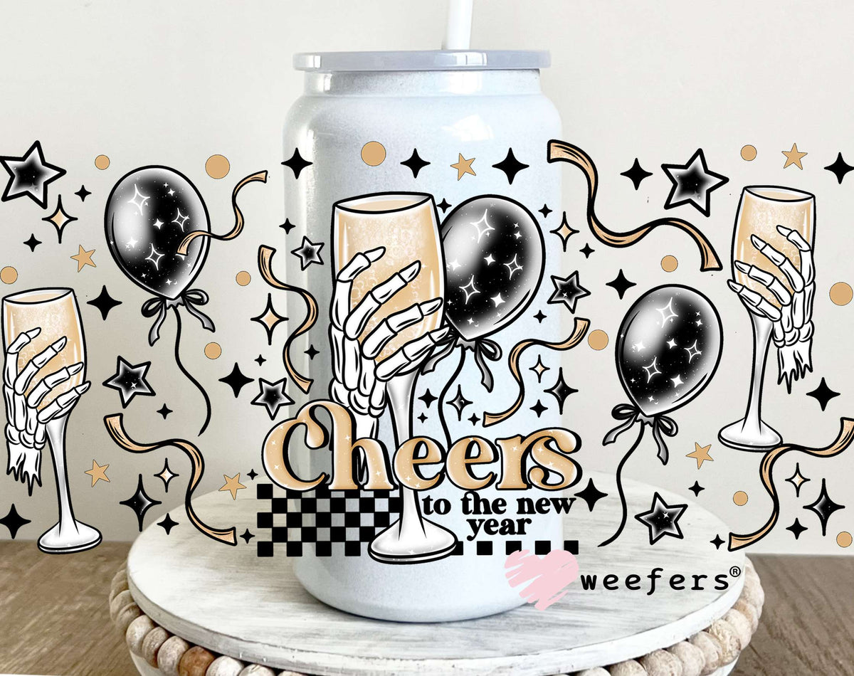 Cheers to the New Year UV DTF Cup Wrap 16oz Glass Can Generic Weefers