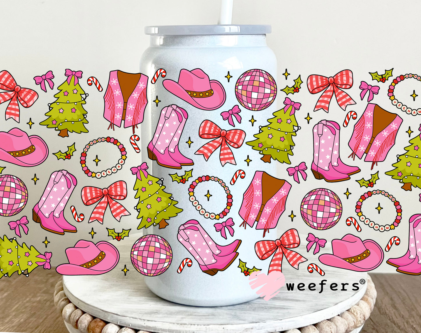 Cowgirl Christmas UV DTF Cup Wrap 16oz Glass Can Generic Weefers