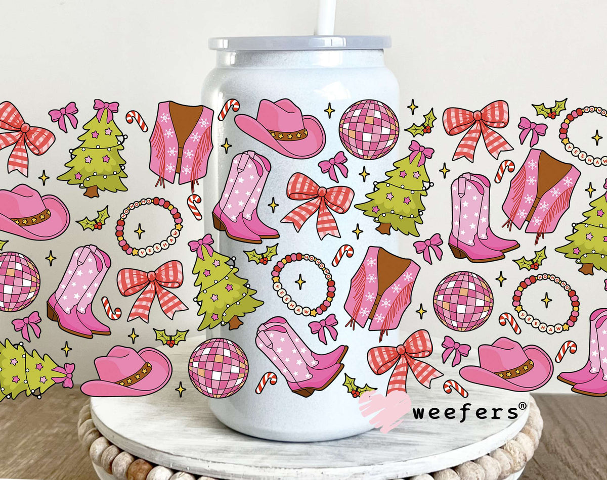 Cowgirl Christmas UV DTF Cup Wrap 16oz Glass Can Generic Weefers