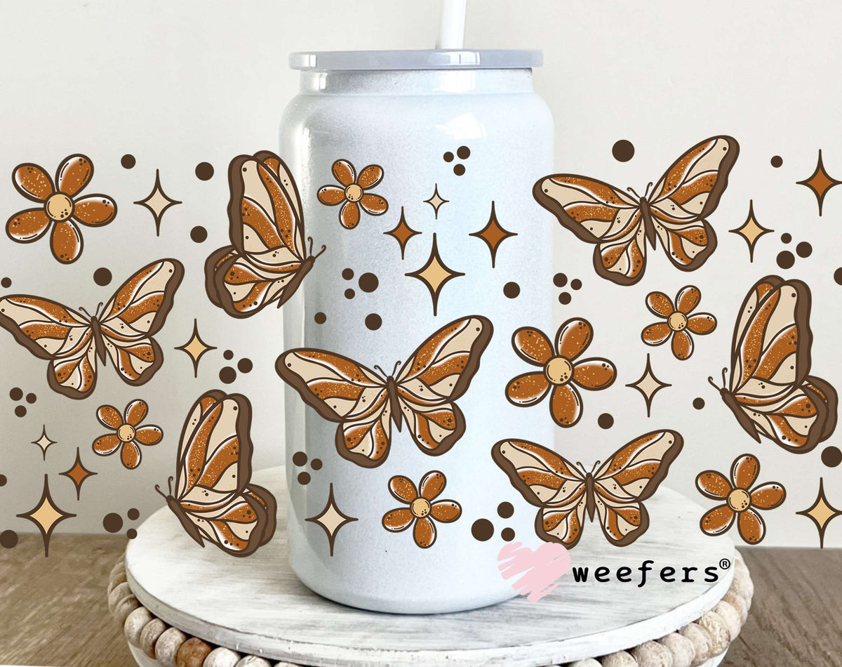 Brown Butterflies UV DTF Cup Wrap 16oz Glass Can Generic Weefers