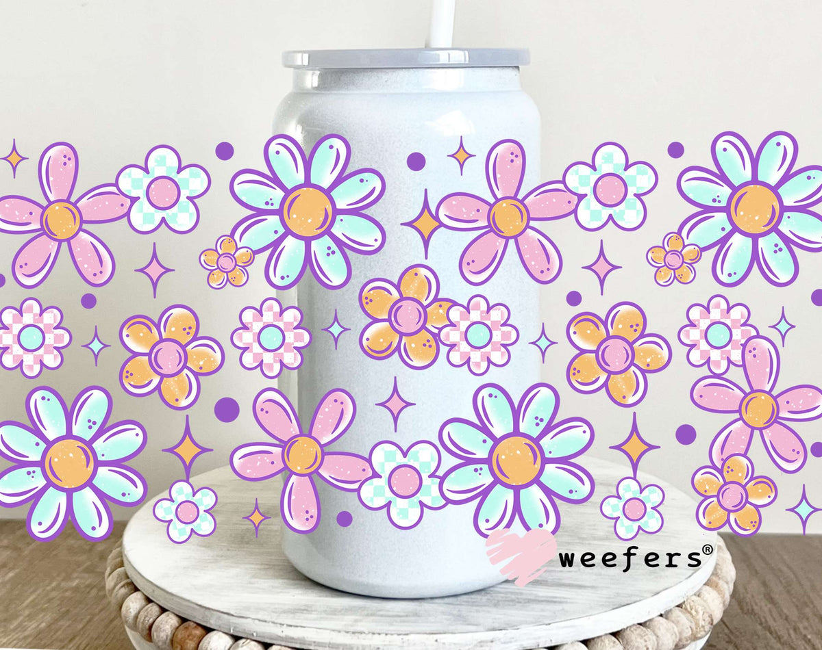 Purple and Pink Flowers UV DTF Cup Wrap 16oz Glass Can Generic Weefers