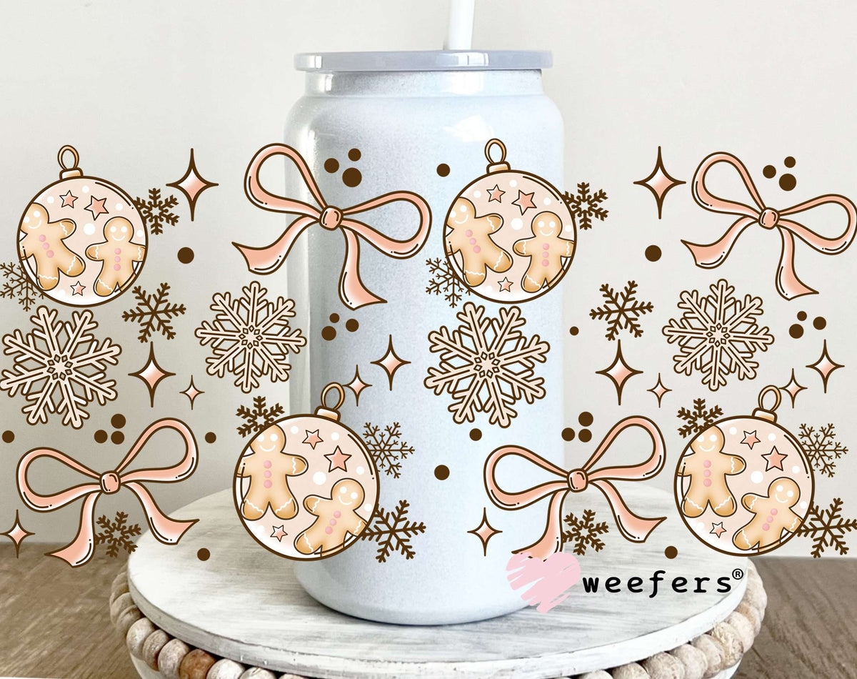 Christmas Bows and Ornaments UV DTF Cup Wrap 16oz Glass Can Generic Weefers