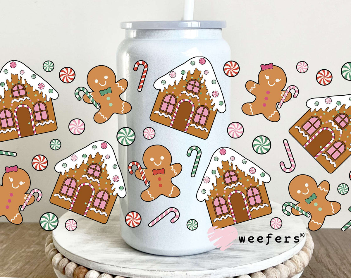 Gingerbread Houses UV DTF Cup Wrap 16oz Glass Can Generic Weefers
