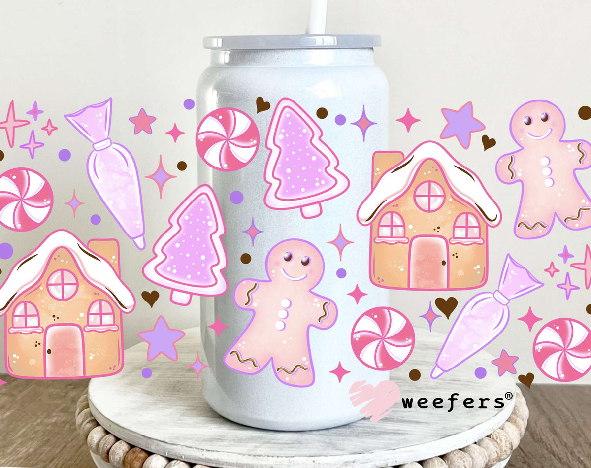 Gingerbread Houses Pastel Purples UV DTF Cup Wrap 16oz Glass Can Generic Weefers