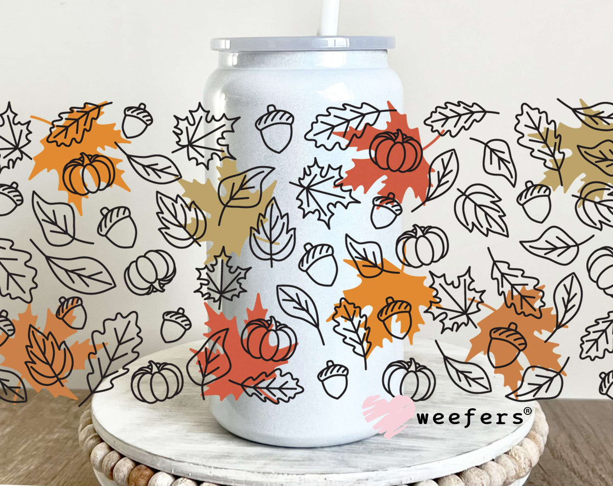 Autumn Leaves UV DTF Cup Wrap 16oz Glass Can Generic Weefers
