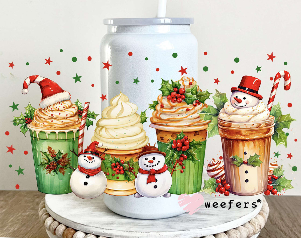 Christmas Snowmen Coffee Lattes UV DTF Cup Wrap 16oz Glass Can Generic Weefers