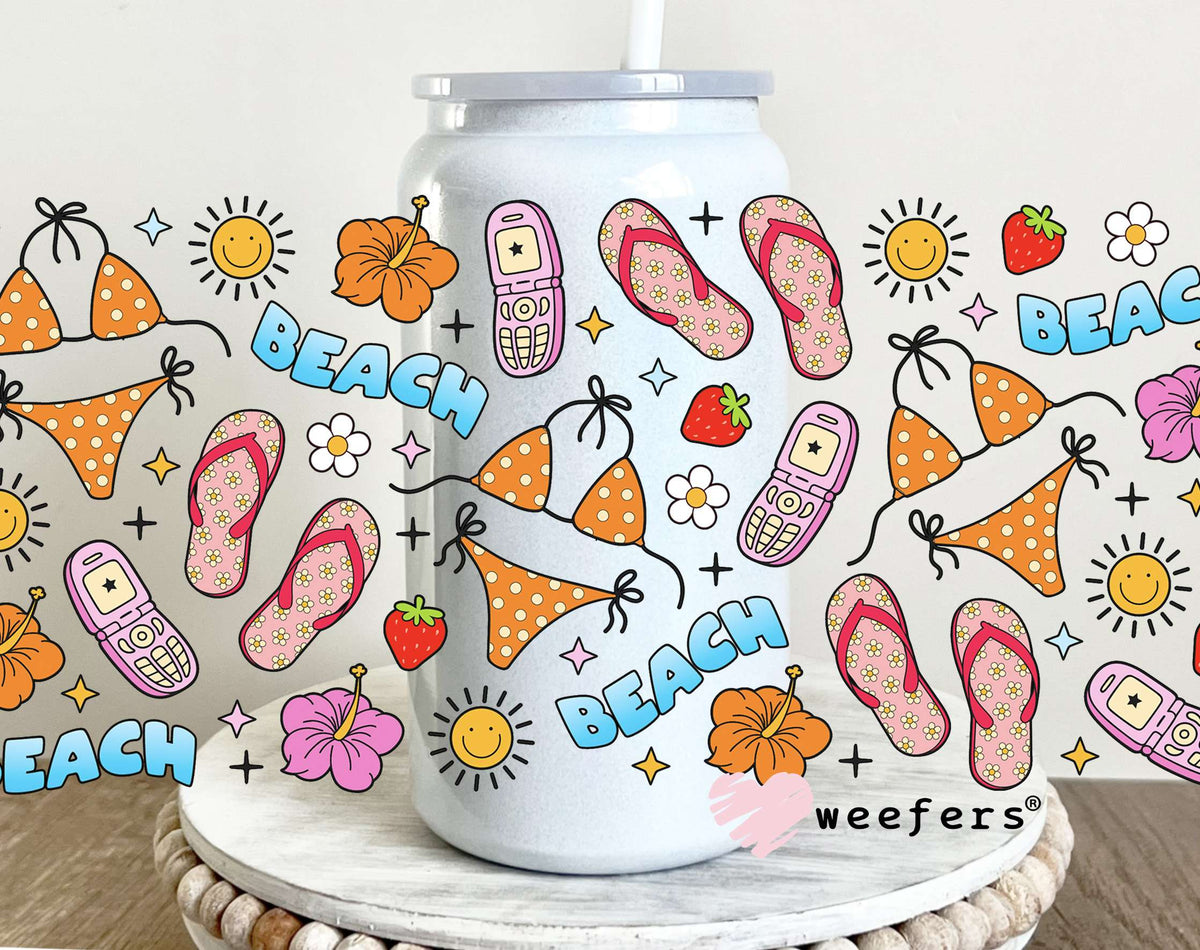 Beach Summer Things UV DTF Cup Wrap 16oz Glass Can Generic Weefers