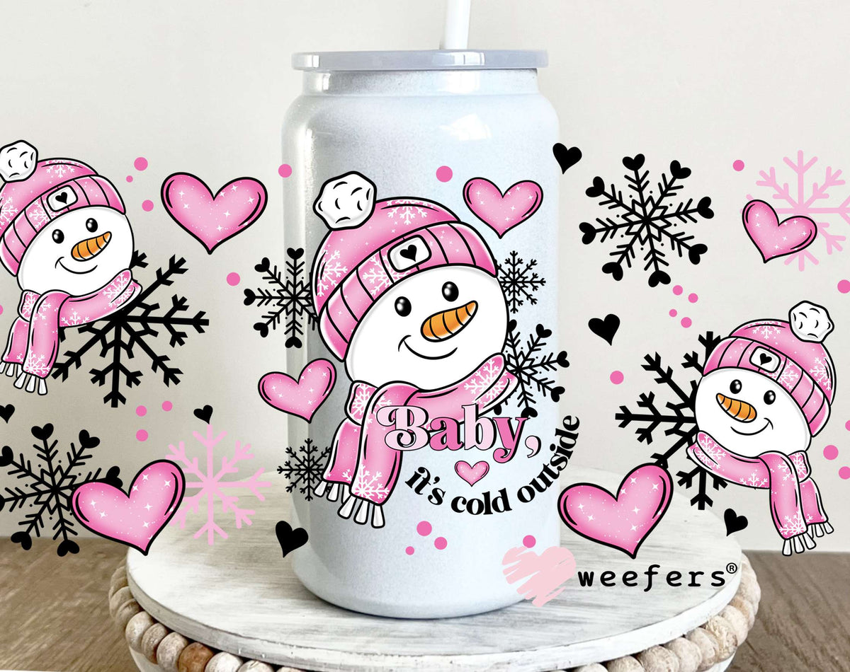 Pink Snowman Baby It's Cold Outside UV DTF Cup Wrap 16oz Glass Can Generic Weefers