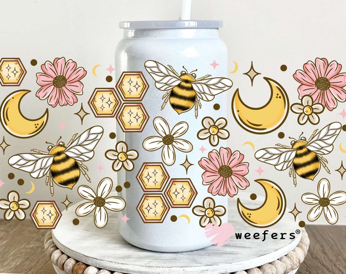 Floral Honey Comb UV DTF Cup Wrap 16oz Glass Can Generic Weefers