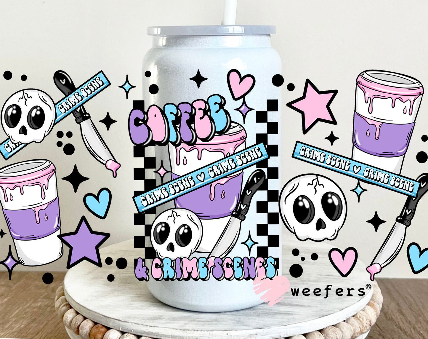 Coffee and Crime Scenes UV DTF Cup Wrap 16oz Glass Can Generic Weefers