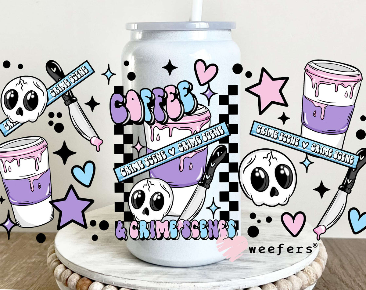 Coffee and Crime Scenes UV DTF Cup Wrap 16oz Glass Can Generic Weefers