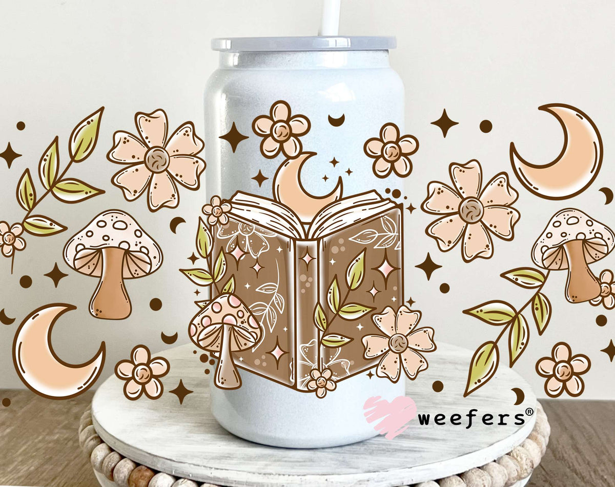 Moons Mushrooms and Books UV DTF Cup Wrap 16oz Glass Can Generic Weefers