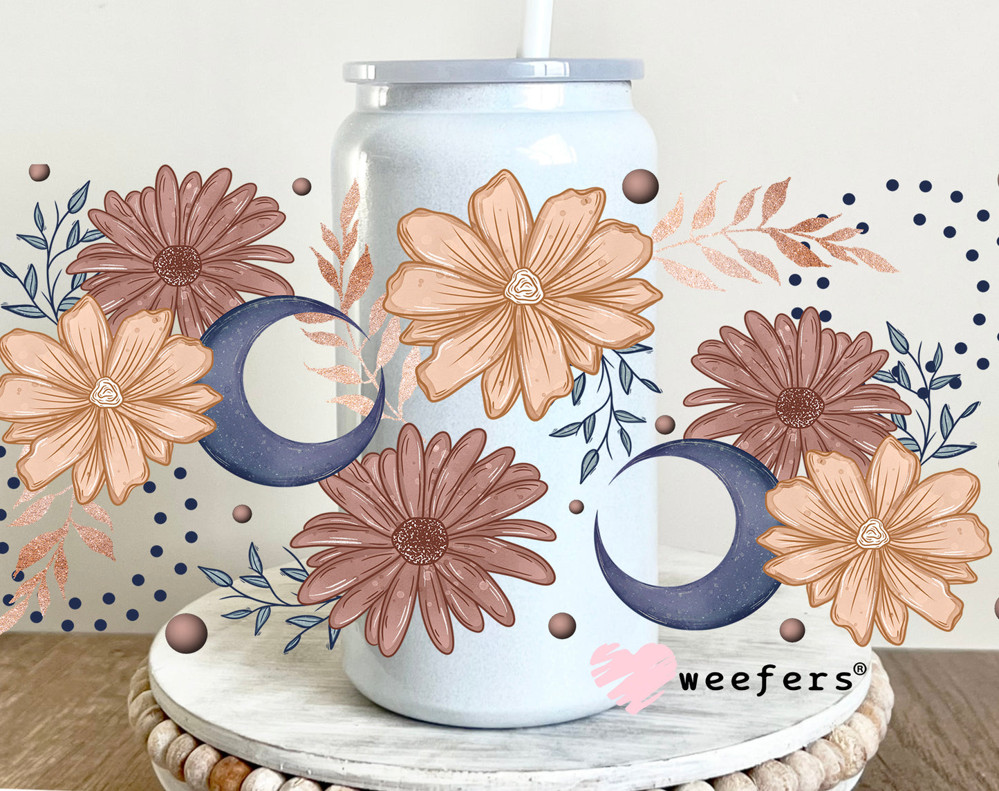 Moon Florals UV DTF Cup Wrap 16oz Glass Can Generic Weefers