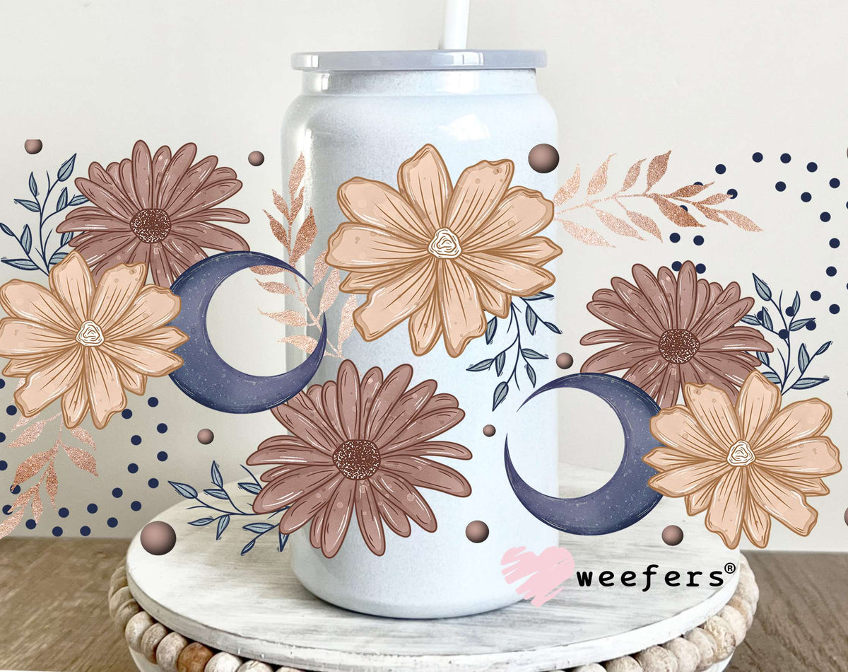 Moon Florals UV DTF Cup Wrap 16oz Glass Can Generic Weefers