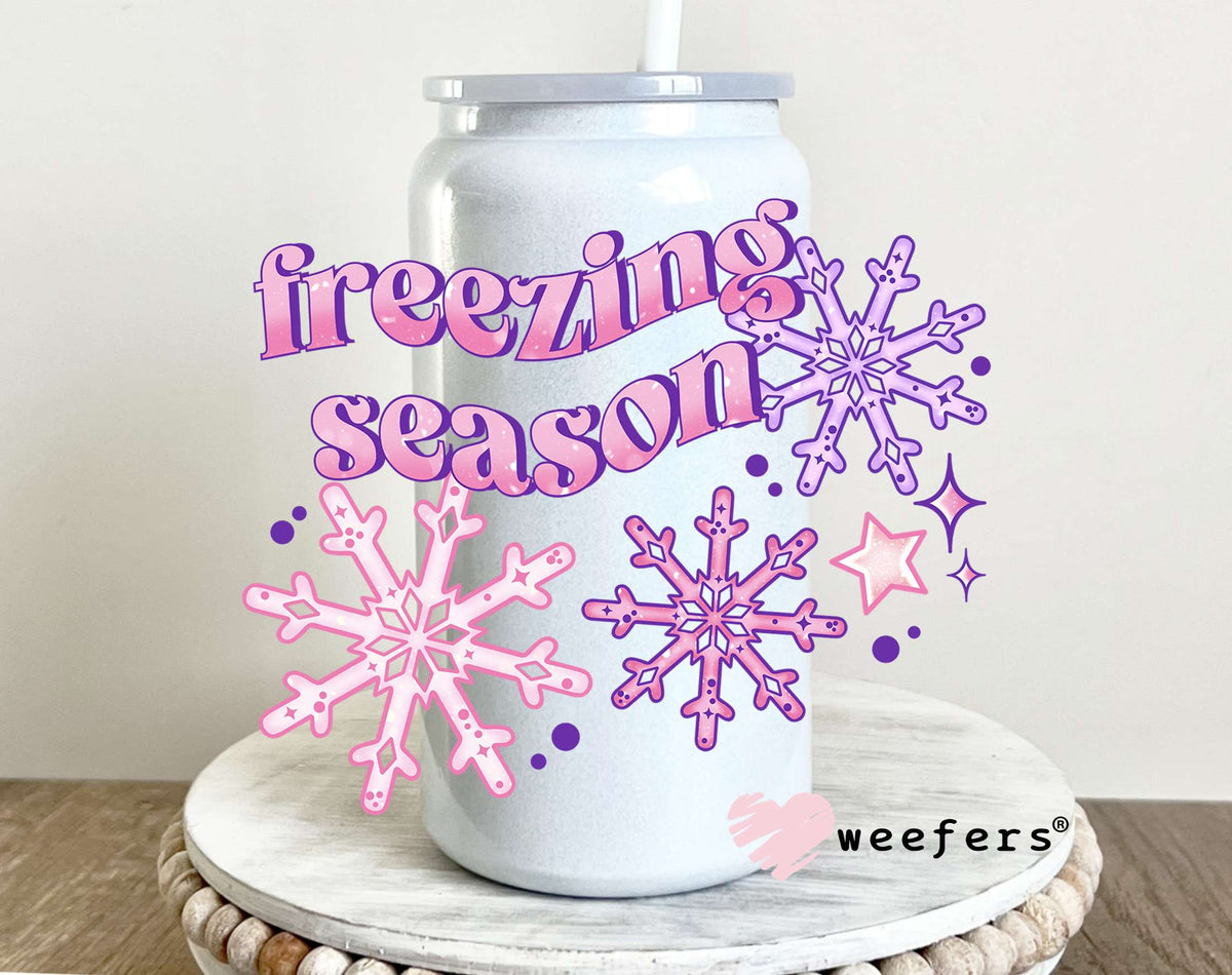 Pink Freezing Season UV DTF Decal 16oz Glass Can Generic Weefers