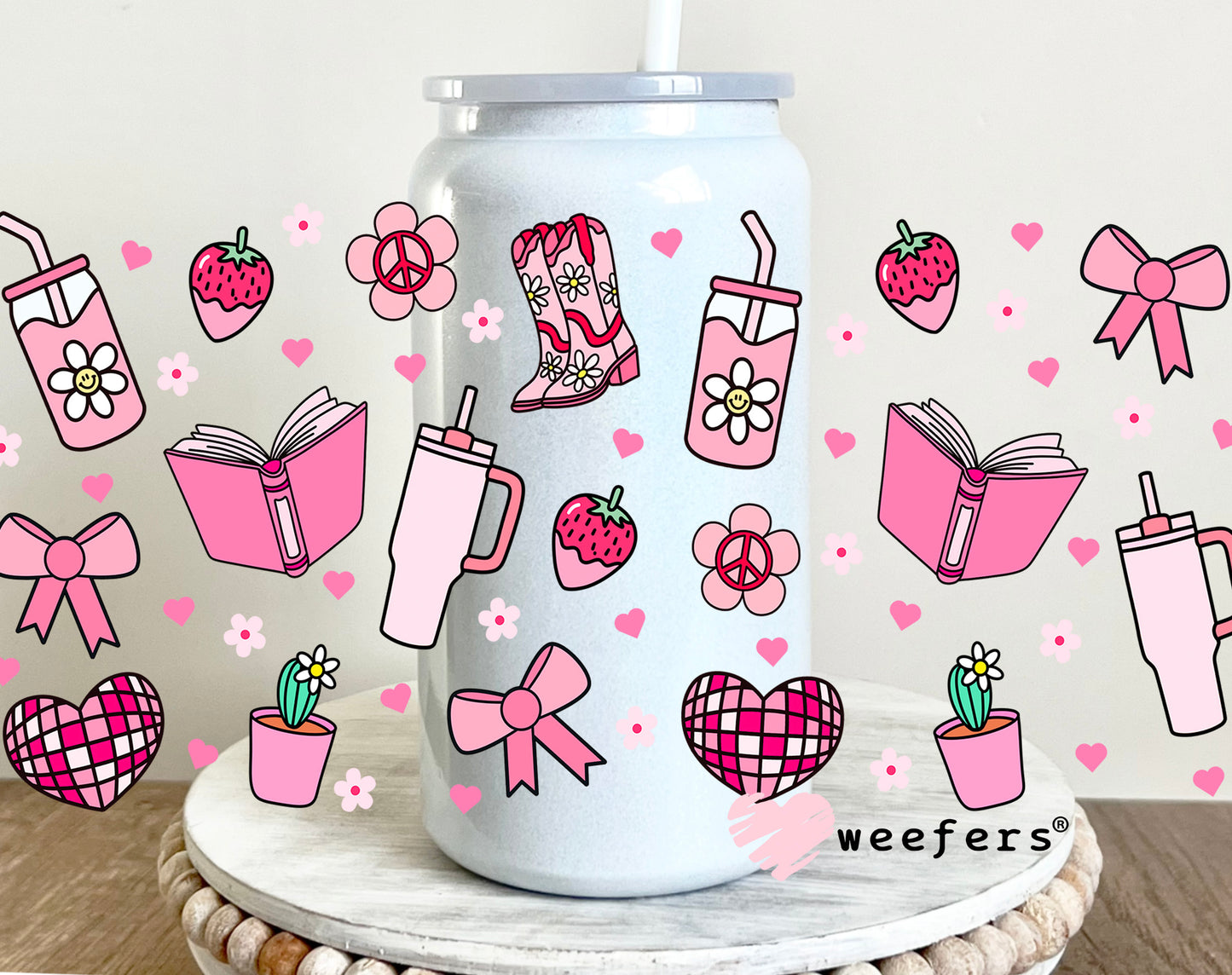 Girly Pink Cowgirl UV DTF Cup Wrap 16oz Glass Can Generic Weefers