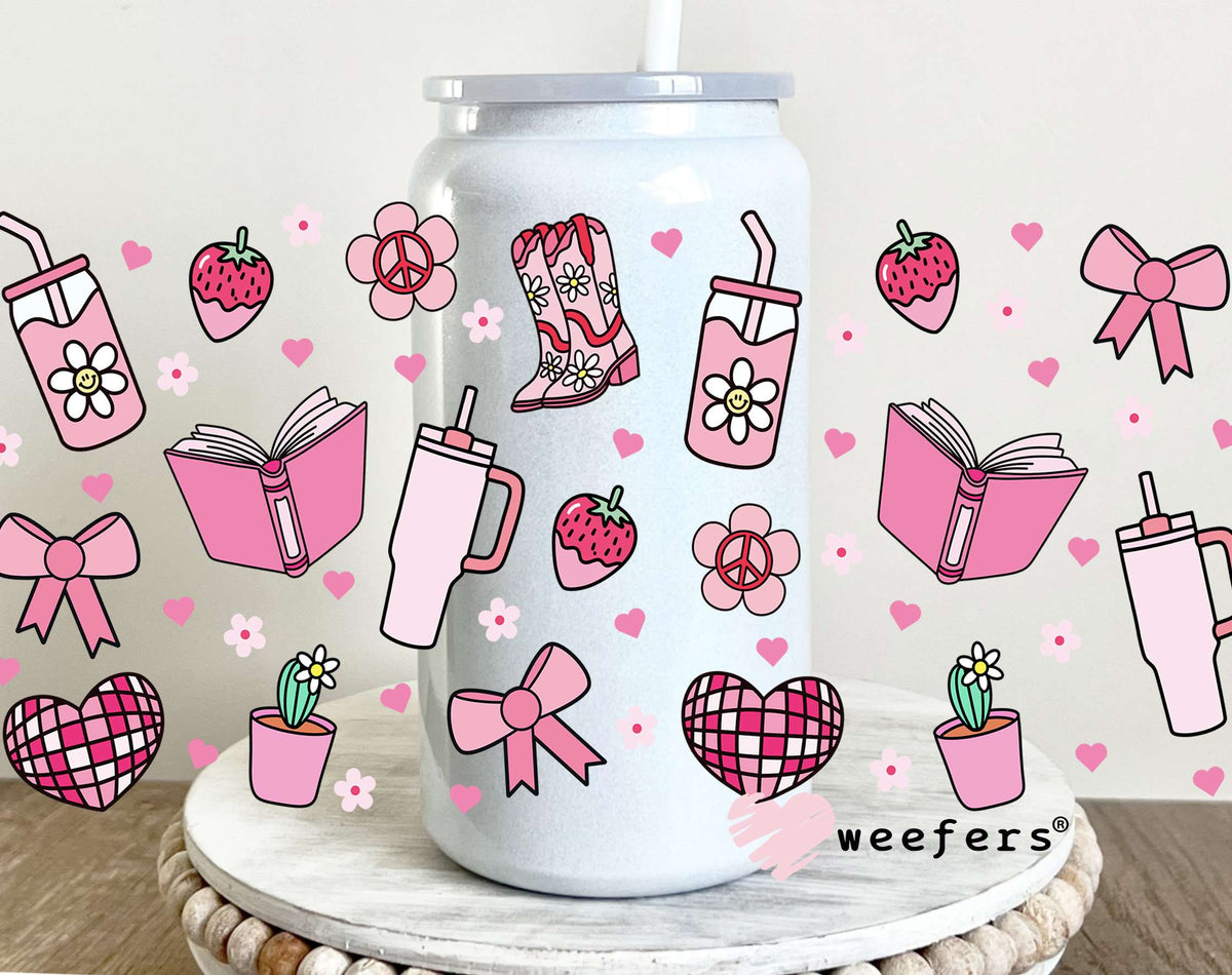 Girly Pink Cowgirl UV DTF Cup Wrap 16oz Glass Can Generic Weefers
