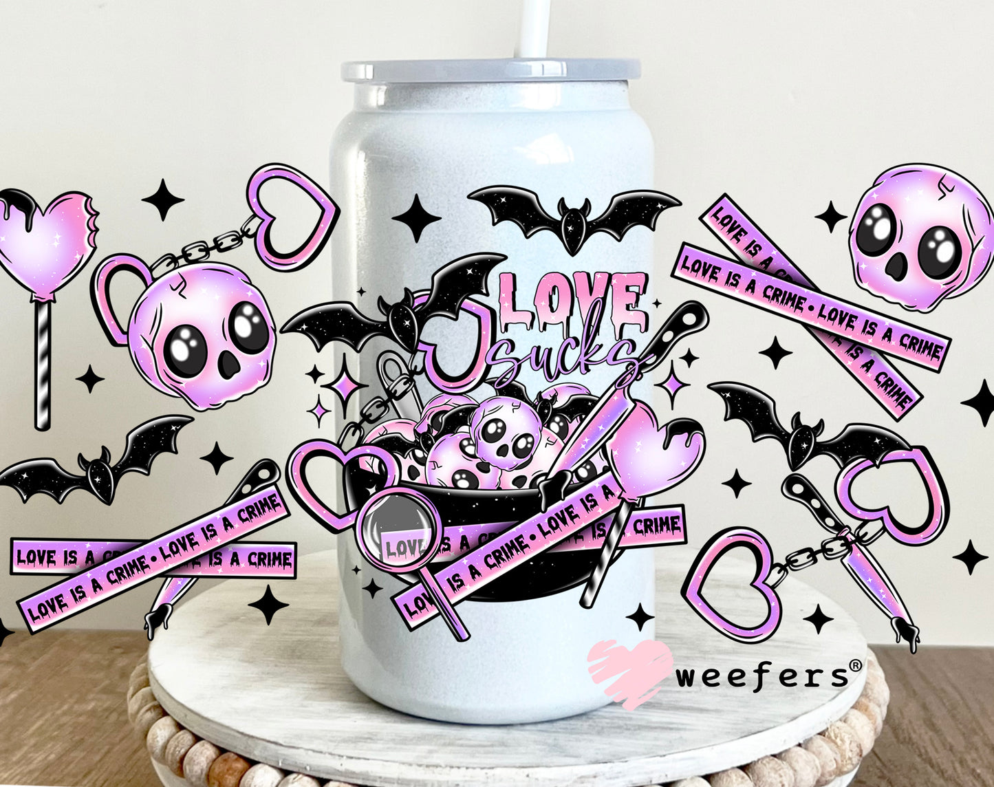 Love is a Crime Purple UV DTF Cup Wrap 16oz Glass Can Generic Weefers
