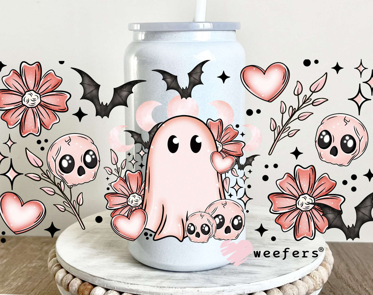 Blush Ghost and Skullies UV DTF Cup Wrap 16oz Glass Can Generic Weefers