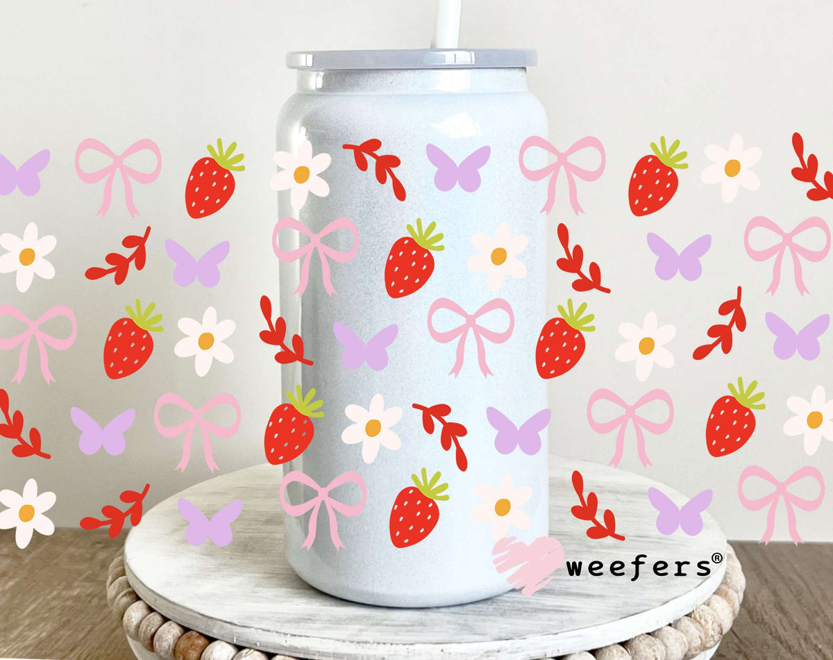 Coquette Strawberries and Bows UV DTF Cup Wrap 16oz Glass Can Generic Weefers