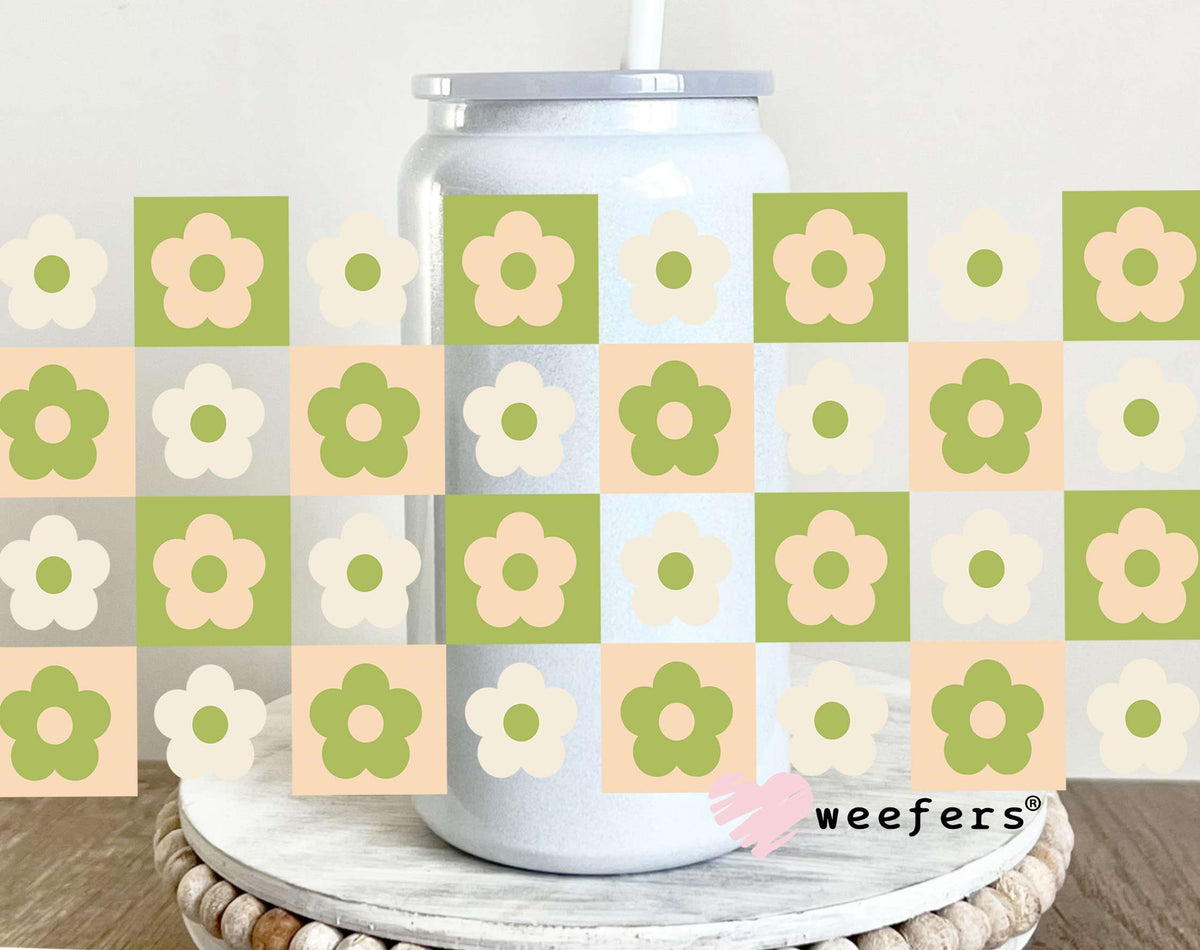 Color Block Flowers Green UV DTF Cup Wrap 16oz Glass Can Generic Weefers