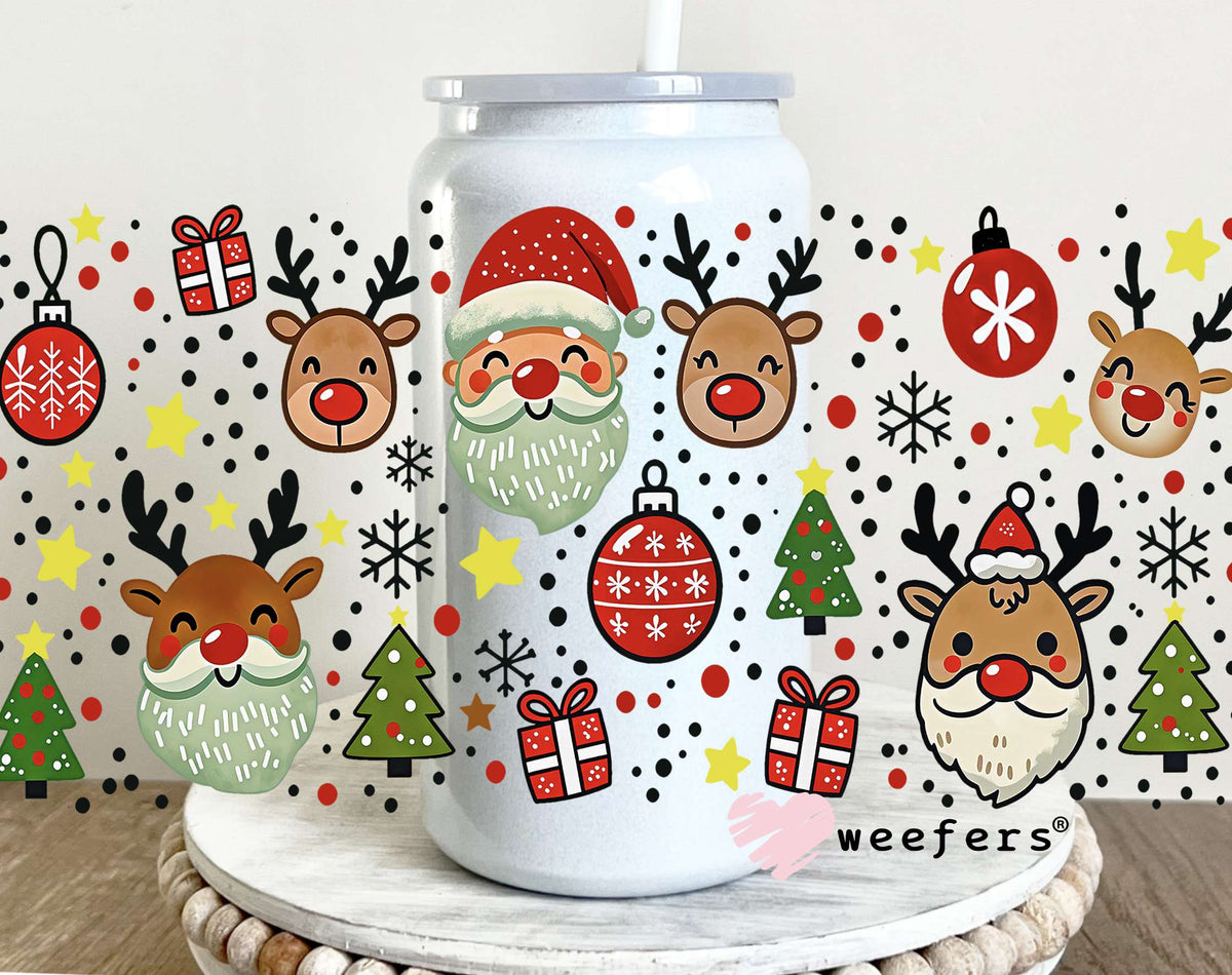 Christmas Santa and Reindeers UV DTF Cup Wrap 16oz Glass Can Generic Weefers