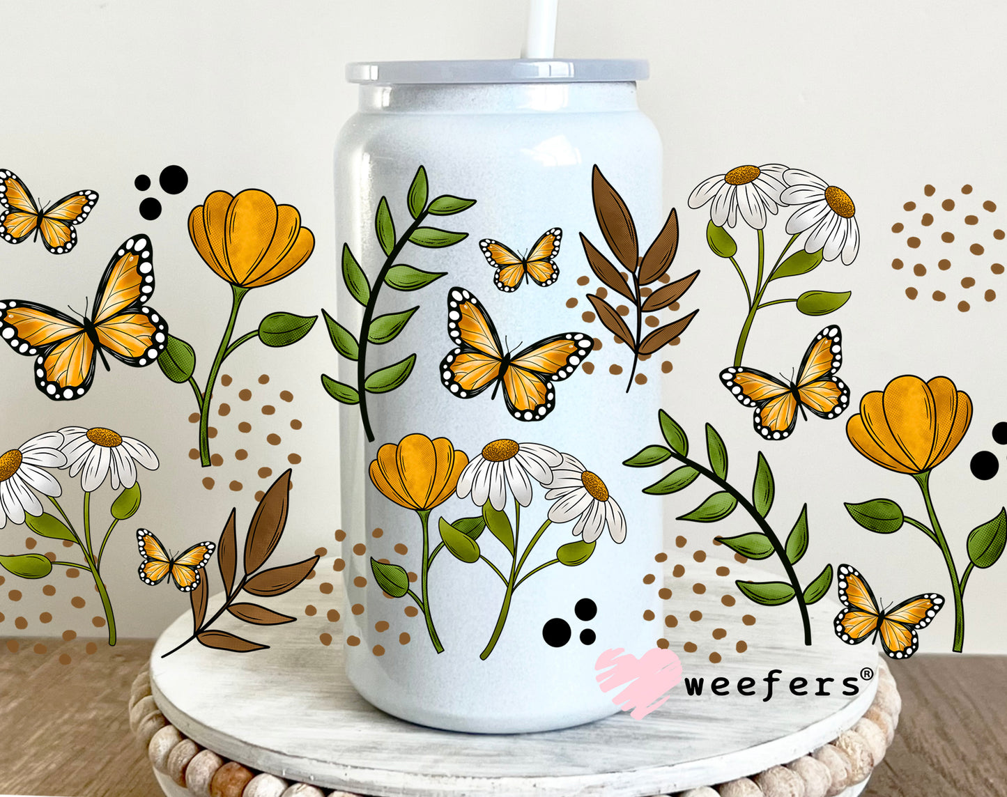 Floral Butterflies UV DTF Cup Wrap 16oz Glass Can Generic Weefers