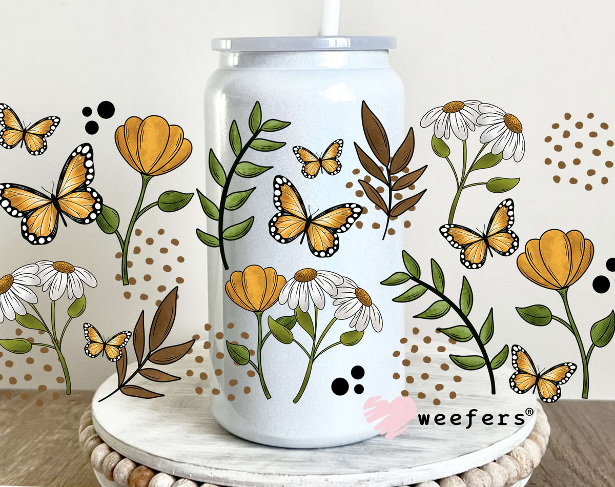 Floral Butterflies UV DTF Cup Wrap 16oz Glass Can Generic Weefers
