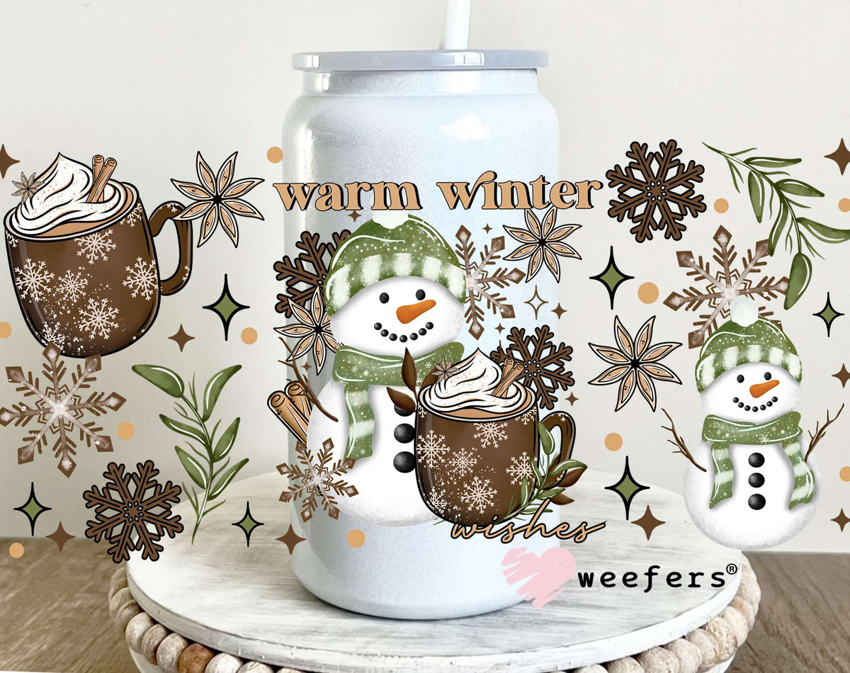 Warm Winter Snowman and Hot Cocoa UV DTF Cup Wrap 16oz Glass Can Generic Weefers