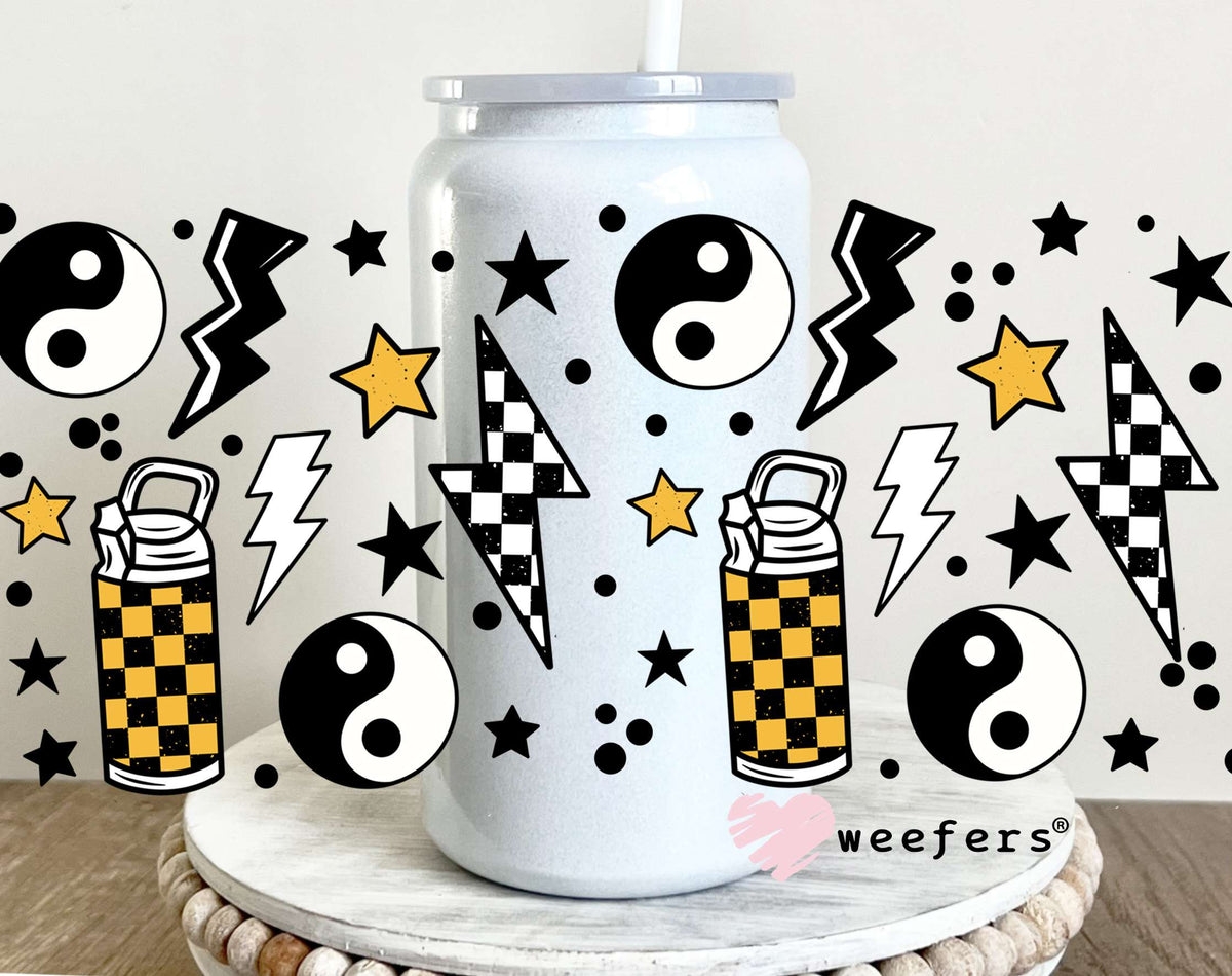 Lightening Bolt Ying Yang UV DTF Cup Wrap 16oz Glass Can Generic Weefers