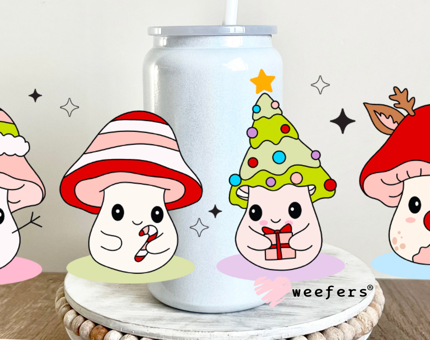 Christmas Mushrooms UV DTF Cup Wrap 16oz Glass Can Generic Weefers